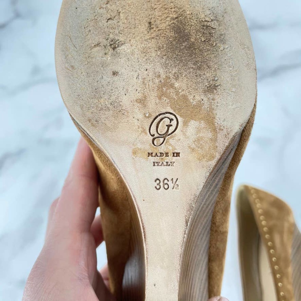 M. GEMI Pump The Murano Wedge Pointed Toe Brown Tan Leather Italian 36.5= 6.5 US_11